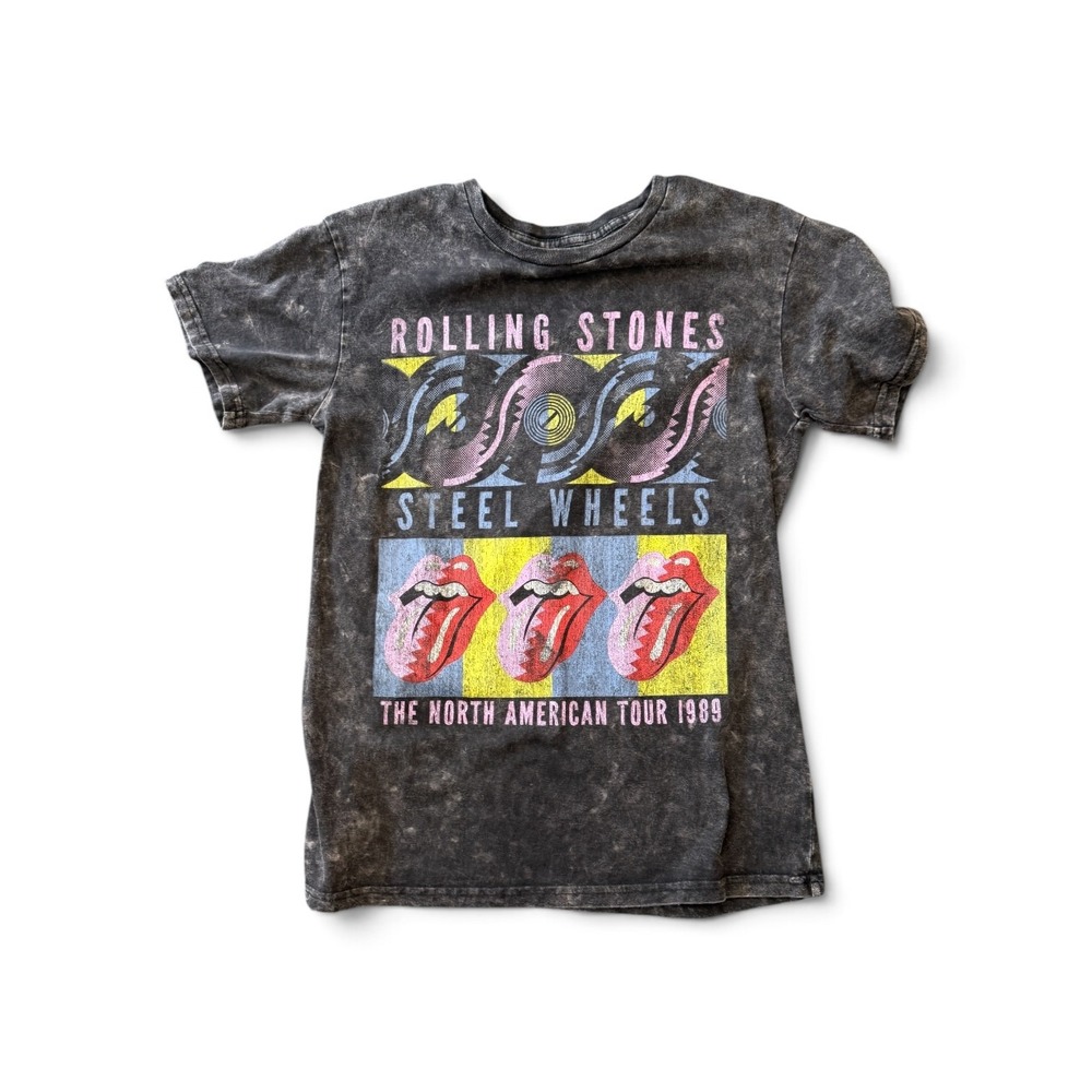 Rolling Stones T-Shirt Mens Medium Black Steel Wheels 1989 Tour Graphic Vintage